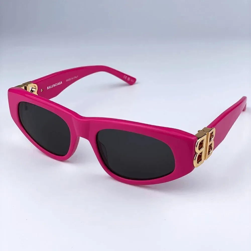 SALE! NEW Balenciaga BB0095S 006 Pink Gold Logo Grey Cat Eye Women Sunglasses